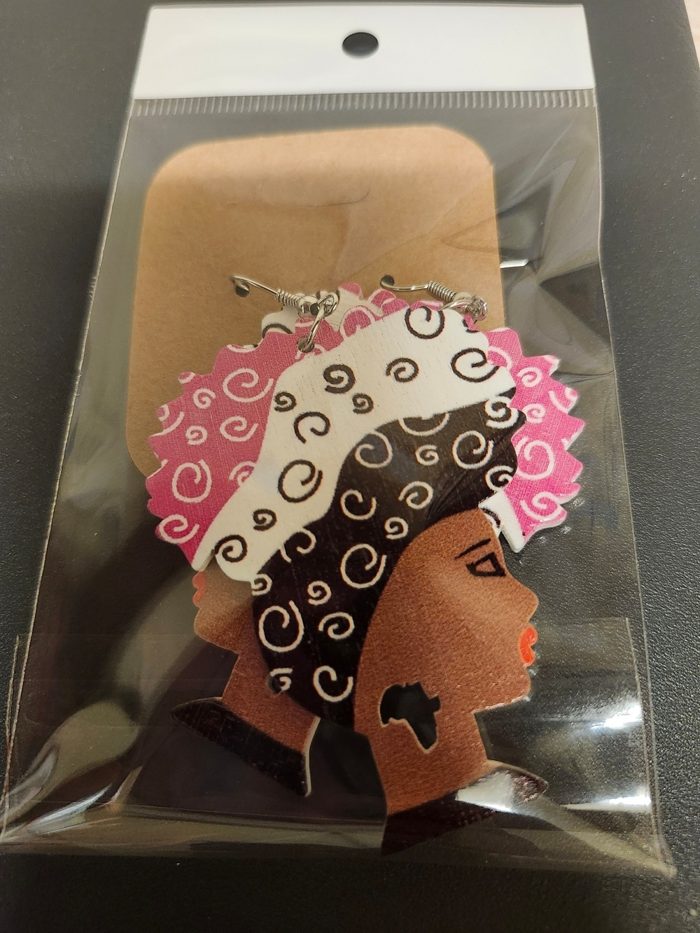 African Queen Pink and Black Statement Drop Earrings